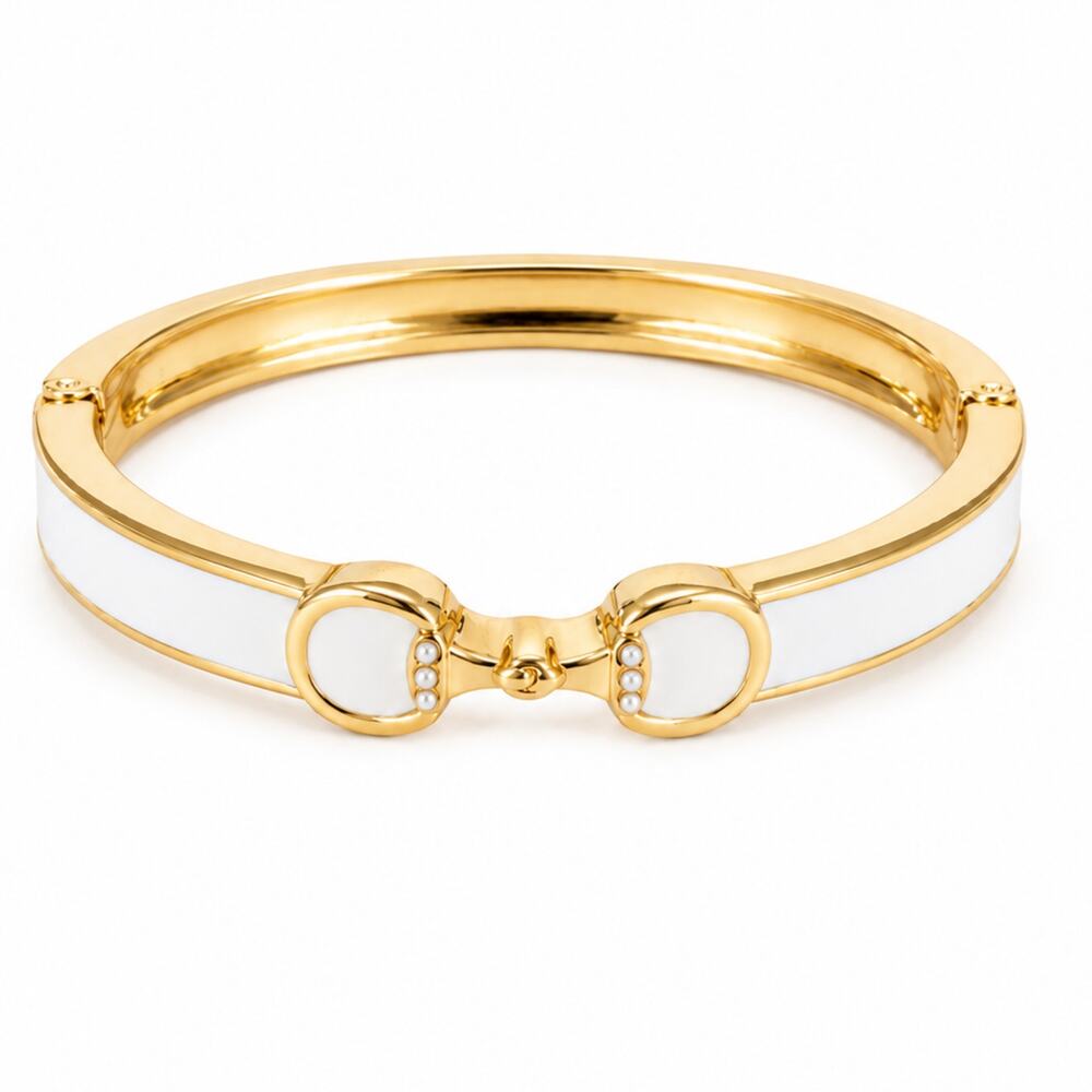 Derby Horse Bit Enamel Hinge Cuff Bracelet White